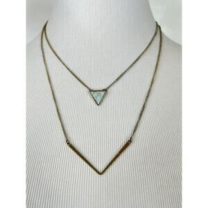 Los Angeles Boutique 2 Layer Chain Simulated Turquoise Necklace Boho Gold Chic